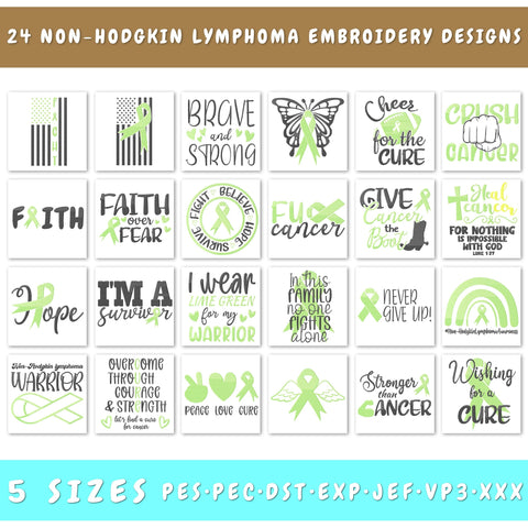 Non-Hodgkin Lymphoma Embroidery Designs Bundle - 24 Designs, Non-Hodgkin Lymphoma Awareness Embroidery Patterns, Non-Hodgkin Lymphoma PES Files Embroidery/Applique DESIGNS HappyDesignStudio 
