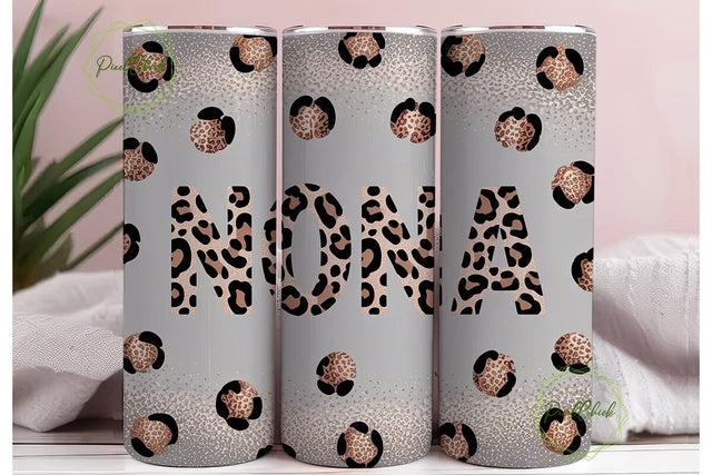 Nona Leopard Glitter 20oz Tumbler Wrap Sublimation PixelChick 