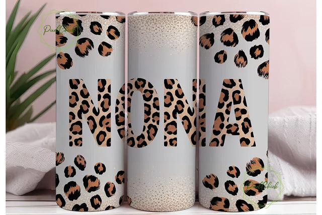 Nona Leopard Glitter 20oz Tumbler Wrap Sublimation PixelChick 