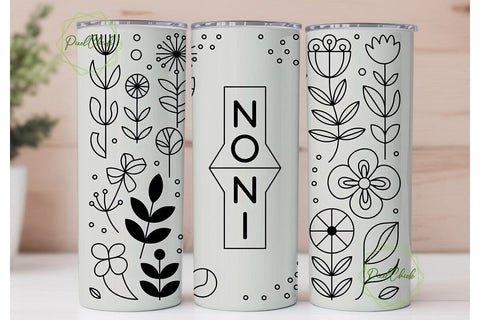 Noni Monogram Floral 20oz Tumbler Wrap Sublimation PixelChick 