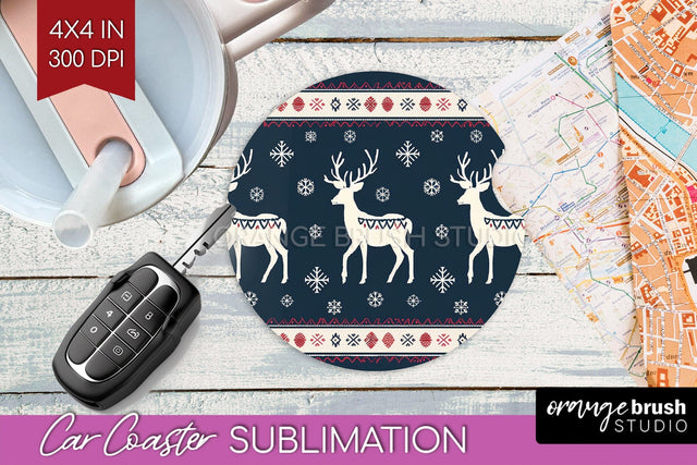 Nordic Christmas Car Coaster - Winter Coaster Sublimatoin Sublimation OrangeBrushStudio 