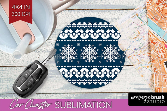 Nordic Christmas Car Coaster - Winter Coaster Sublimatoin Sublimation OrangeBrushStudio 