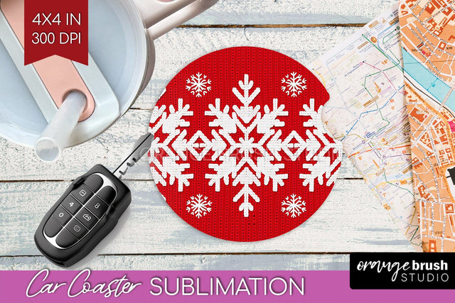 Nordic Christmas Car Coaster - Winter Coaster Sublimatoin Sublimation OrangeBrushStudio 