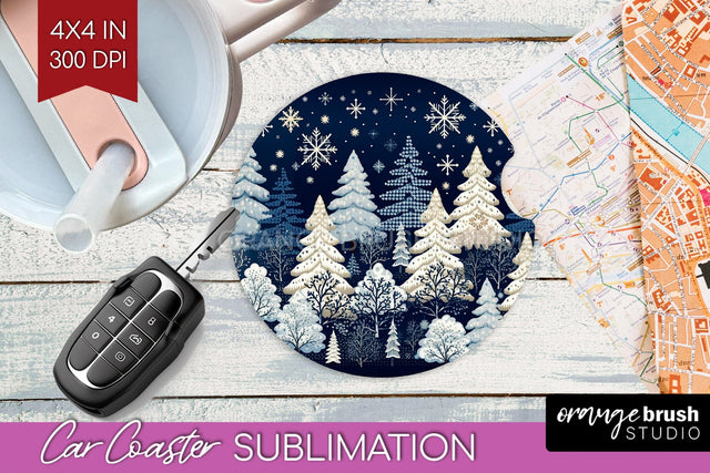 Nordic Christmas Car Coaster - Winter Coaster Sublimatoin Sublimation OrangeBrushStudio 