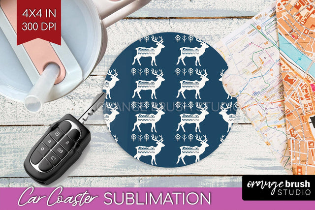 Nordic Christmas Car Coaster - Winter Coaster Sublimatoin Sublimation OrangeBrushStudio 