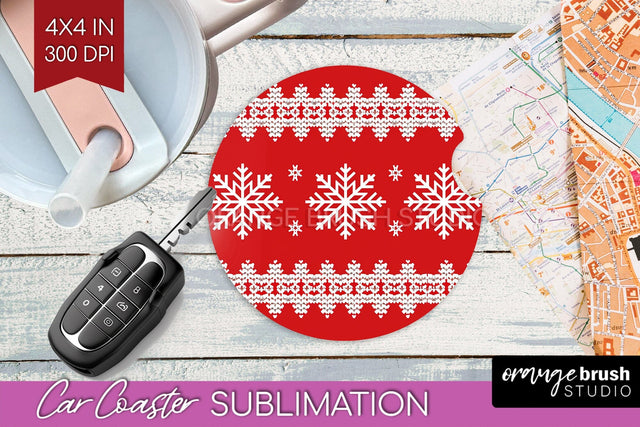 Nordic Christmas Car Coaster - Winter Coaster Sublimatoin Sublimation OrangeBrushStudio 