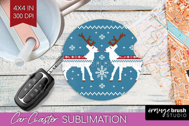 Nordic Christmas Car Coaster - Winter Coaster Sublimatoin Sublimation OrangeBrushStudio 