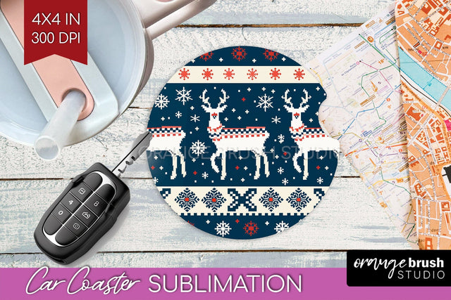 Nordic Christmas Car Coaster - Winter Coaster Sublimatoin Sublimation OrangeBrushStudio 