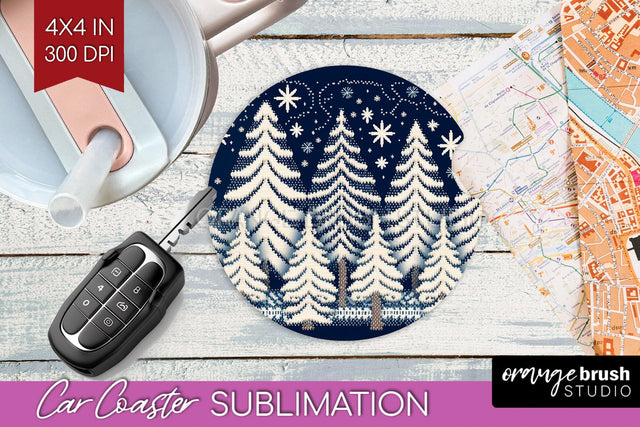 Nordic Christmas Car Coaster - Winter Coaster Sublimatoin Sublimation OrangeBrushStudio 