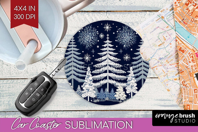 Nordic Christmas Car Coaster - Winter Coaster Sublimatoin Sublimation OrangeBrushStudio 