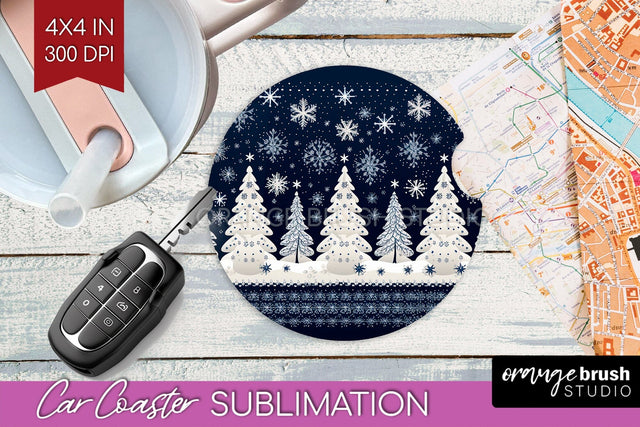 Nordic Christmas Car Coaster - Winter Coaster Sublimatoin Sublimation OrangeBrushStudio 