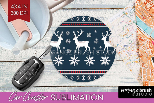 Nordic Christmas Car Coaster - Winter Coaster Sublimatoin Sublimation OrangeBrushStudio 