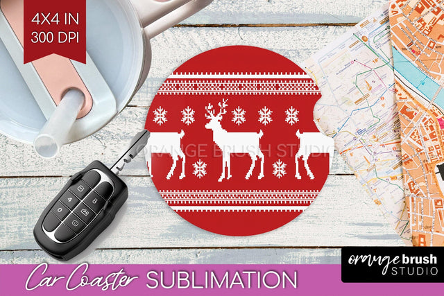 Nordic Christmas Car Coaster - Winter Coaster Sublimatoin Sublimation OrangeBrushStudio 