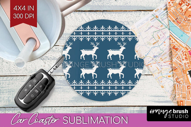 Nordic Christmas Car Coaster - Winter Coaster Sublimatoin Sublimation OrangeBrushStudio 