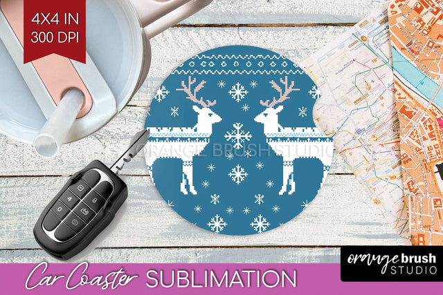 Nordic Christmas Car Coaster - Winter Coaster Sublimatoin Sublimation OrangeBrushStudio 