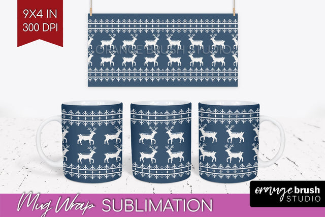 Nordic Christmas Mug Wrap - Winter 15 oz Mug Sublimation Sublimation OrangeBrushStudio 