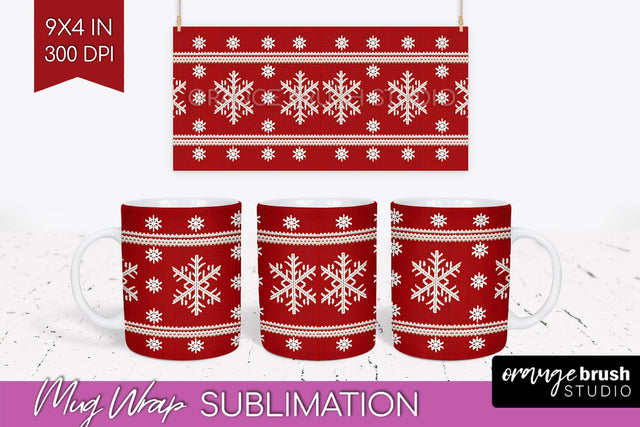 Nordic Christmas Mug Wrap - Winter 15 oz Mug Sublimation Sublimation OrangeBrushStudio 