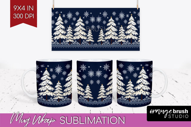 Nordic Christmas Mug Wrap - Winter 15 oz Mug Sublimation Sublimation OrangeBrushStudio 
