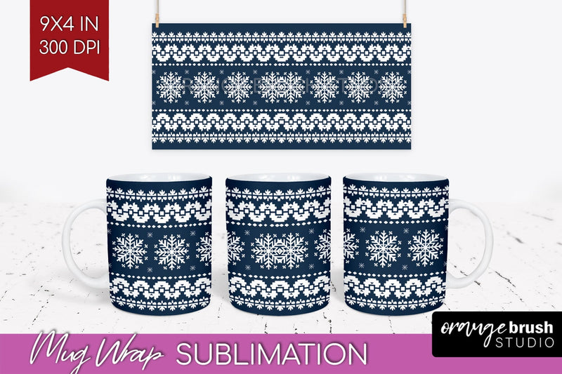 Nordic Christmas Mug Wrap - Winter 15 oz Mug Sublimation Sublimation OrangeBrushStudio 