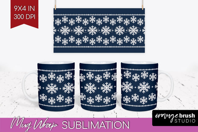 Nordic Christmas Mug Wrap - Winter 15 oz Mug Sublimation Sublimation OrangeBrushStudio 