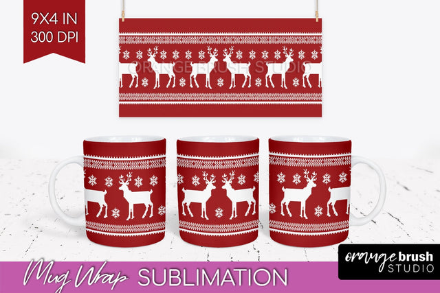 Nordic Christmas Mug Wrap - Winter 15 oz Mug Sublimation Sublimation OrangeBrushStudio 