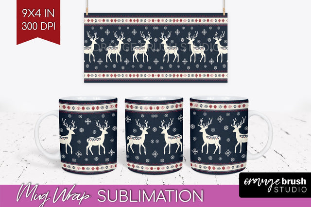 Nordic Christmas Mug Wrap - Winter 15 oz Mug Sublimation Sublimation OrangeBrushStudio 