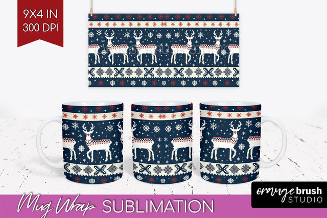 Nordic Christmas Mug Wrap - Winter 15 oz Mug Sublimation Sublimation OrangeBrushStudio 