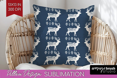 Nordic Christmas Pillow Sublimation - Winter Pillow Cover Sublimation OrangeBrushStudio 