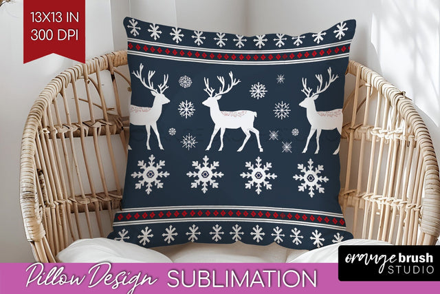 Nordic Christmas Pillow Sublimation - Winter Pillow Cover Sublimation OrangeBrushStudio 