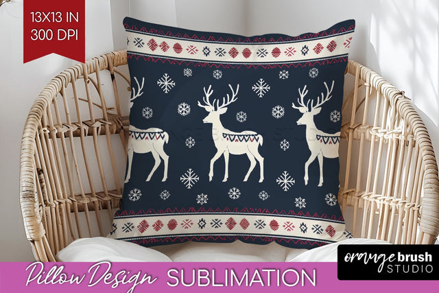 Nordic Christmas Pillow Sublimation - Winter Pillow Cover Sublimation OrangeBrushStudio 