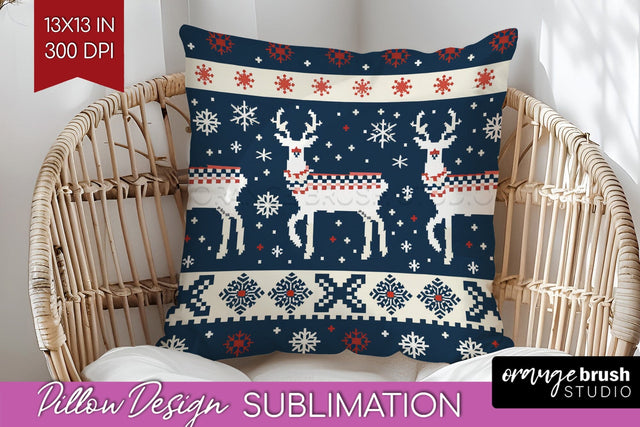 Nordic Christmas Pillow Sublimation - Winter Pillow Cover Sublimation OrangeBrushStudio 
