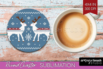 Nordic Christmas Round Coaster - Winter Coaster Sublimation Sublimation OrangeBrushStudio 