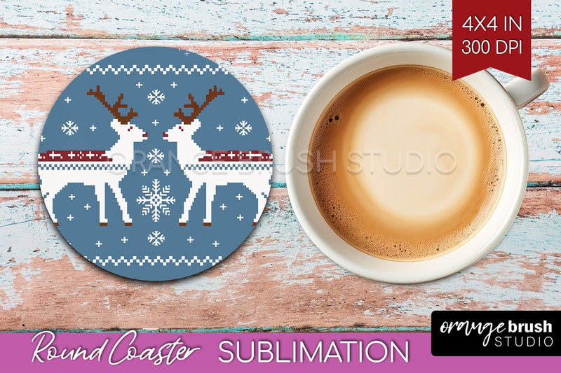 Nordic Christmas Round Coaster - Winter Coaster Sublimation Sublimation OrangeBrushStudio 