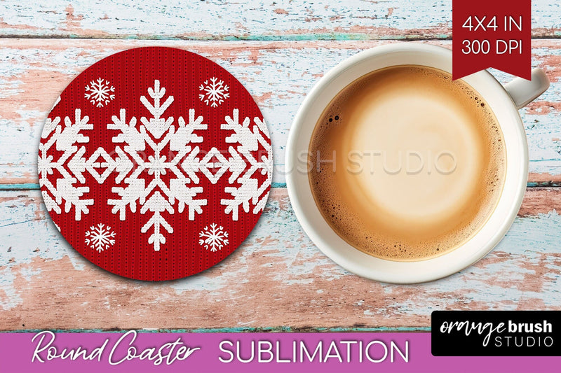Nordic Christmas Round Coaster - Winter Coaster Sublimation Sublimation OrangeBrushStudio 