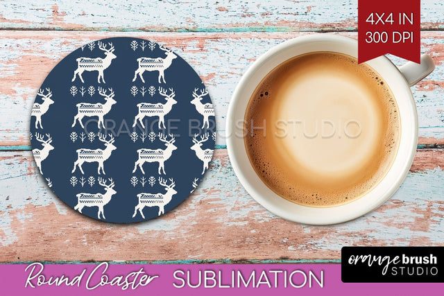 Nordic Christmas Round Coaster - Winter Coaster Sublimation Sublimation OrangeBrushStudio 