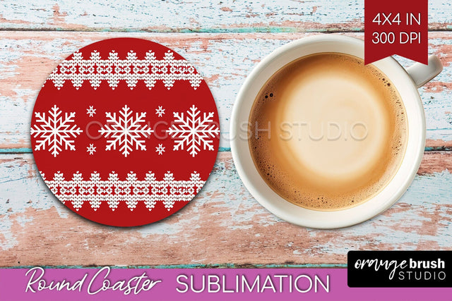 Nordic Christmas Round Coaster - Winter Coaster Sublimation Sublimation OrangeBrushStudio 