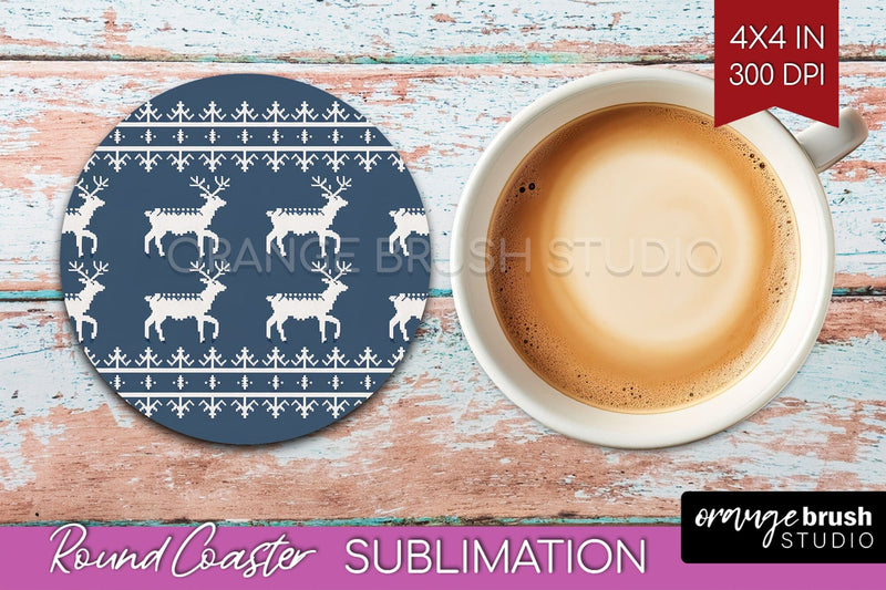 Nordic Christmas Round Coaster - Winter Coaster Sublimation Sublimation OrangeBrushStudio 