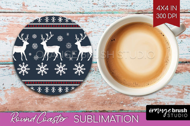 Nordic Christmas Round Coaster - Winter Coaster Sublimation Sublimation OrangeBrushStudio 