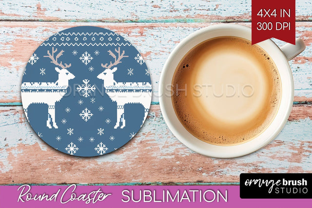 Nordic Christmas Round Coaster - Winter Coaster Sublimation Sublimation OrangeBrushStudio 