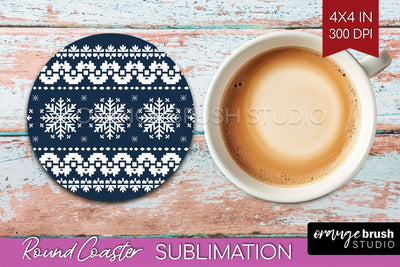 Nordic Christmas Round Coaster - Winter Coaster Sublimation Sublimation OrangeBrushStudio 