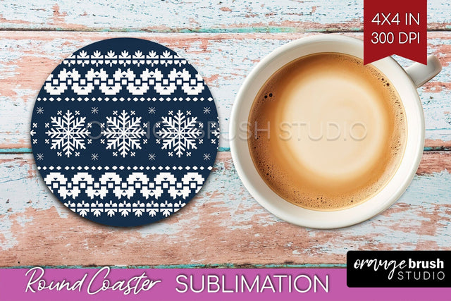 Nordic Christmas Round Coaster - Winter Coaster Sublimation Sublimation OrangeBrushStudio 