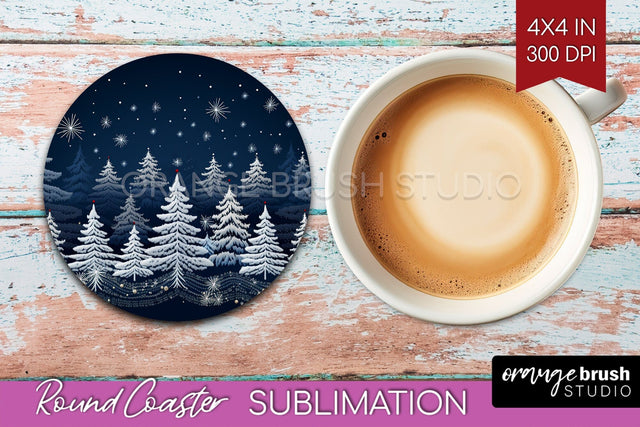 Nordic Christmas Round Coaster - Winter Coaster Sublimation Sublimation OrangeBrushStudio 