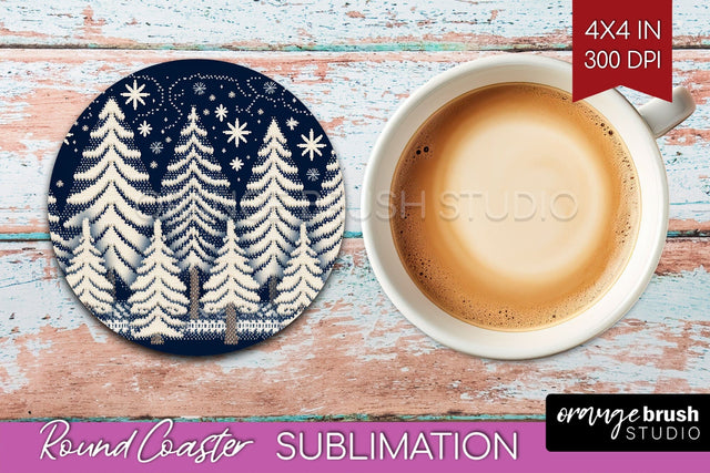 Nordic Christmas Round Coaster - Winter Coaster Sublimation Sublimation OrangeBrushStudio 