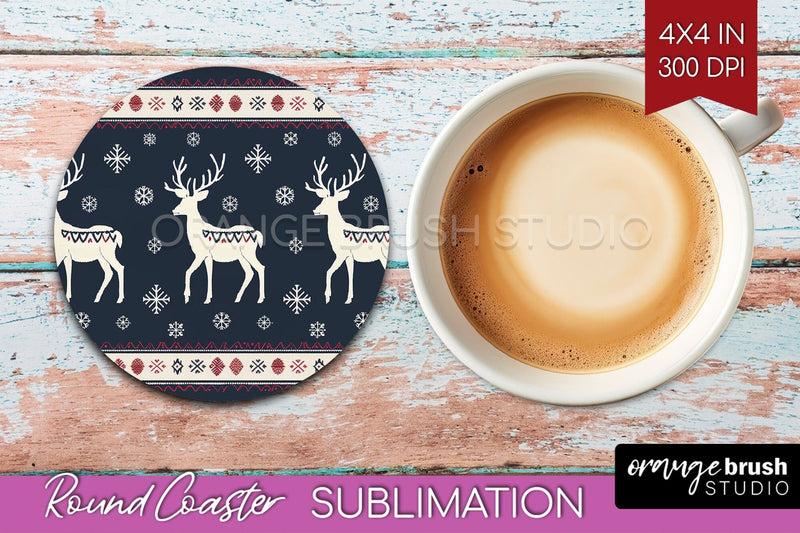 Nordic Christmas Round Coaster - Winter Coaster Sublimation Sublimation OrangeBrushStudio 