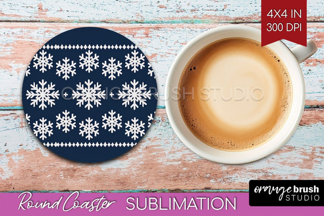 Nordic Christmas Round Coaster - Winter Coaster Sublimation Sublimation OrangeBrushStudio 