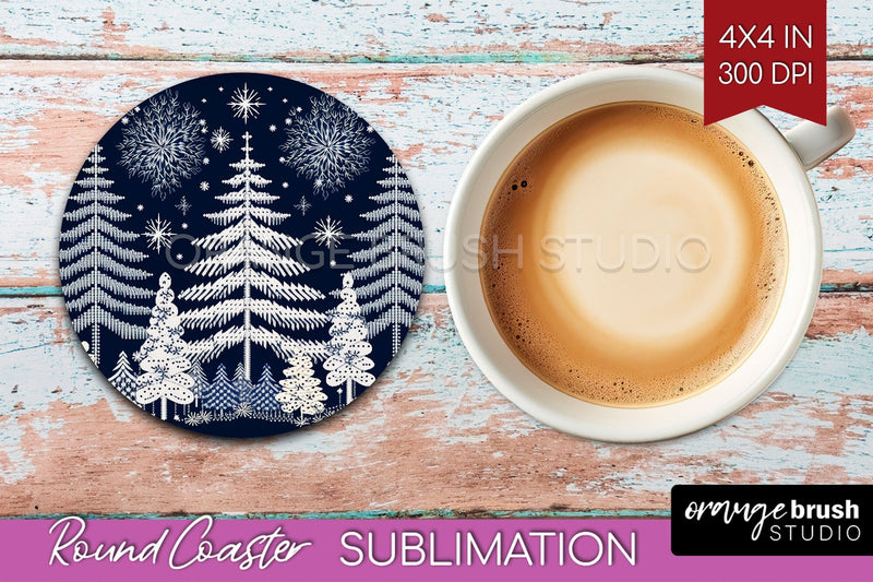 Nordic Christmas Round Coaster - Winter Coaster Sublimation Sublimation OrangeBrushStudio 
