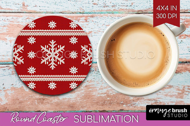 Nordic Christmas Round Coaster - Winter Coaster Sublimation Sublimation OrangeBrushStudio 