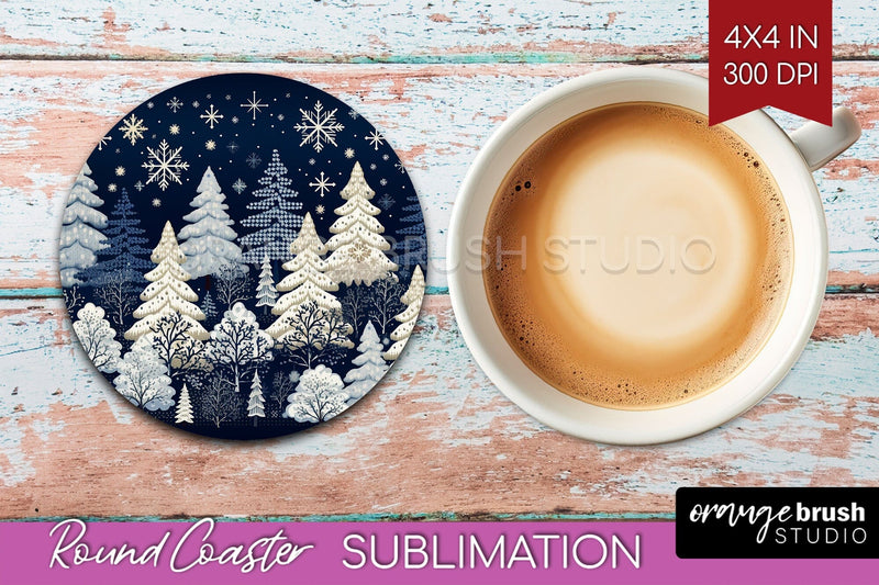 Nordic Christmas Round Coaster - Winter Coaster Sublimation Sublimation OrangeBrushStudio 