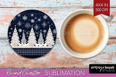 Nordic Christmas Round Coaster - Winter Coaster Sublimation Sublimation OrangeBrushStudio 