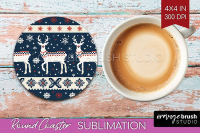 Nordic Christmas Round Coaster - Winter Coaster Sublimation Sublimation OrangeBrushStudio 